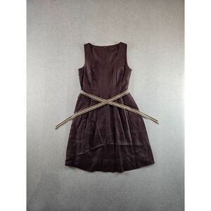 Banana Republic Dress Size 10 Brown 100% Linen Sleeveless Belted A Line Pockets